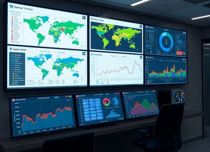 Centro de monitoreo con el estado de la red de terminales en pantalla